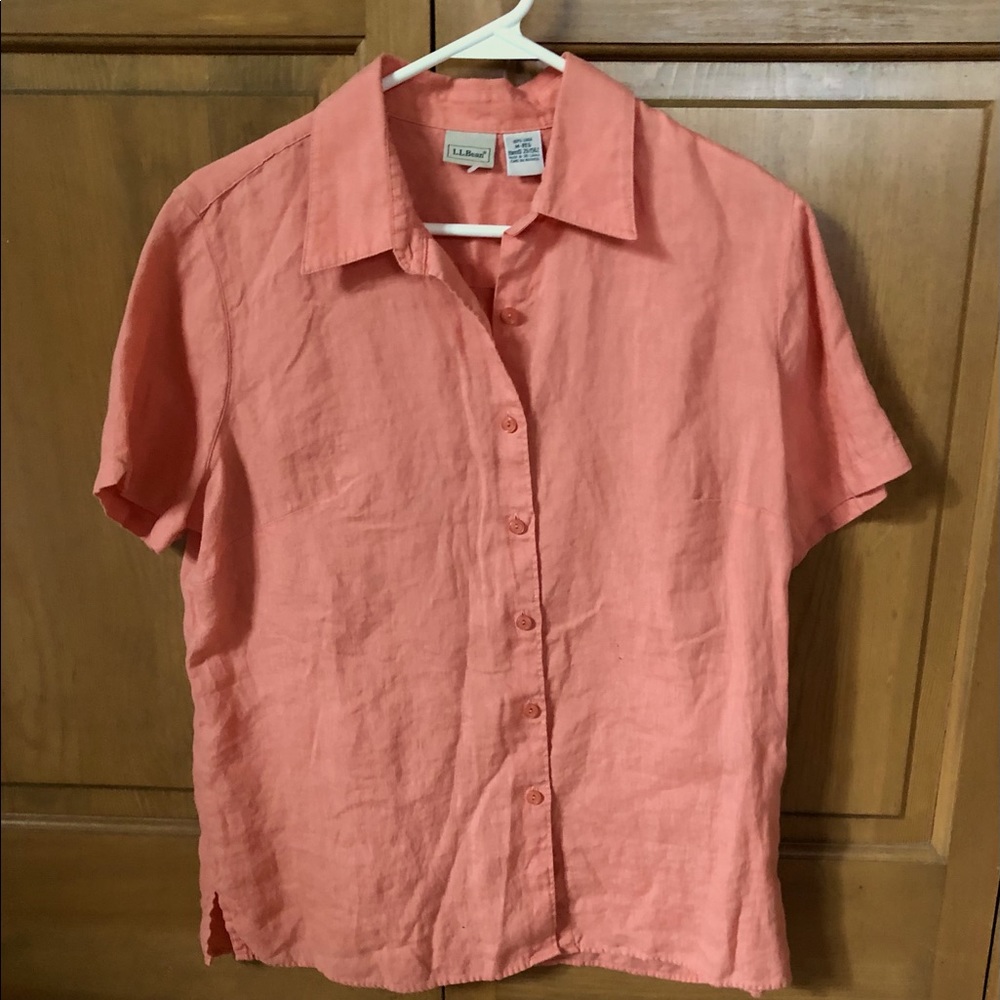 L.L. Bean Linen Short Sleeve Blouse Top Shirt